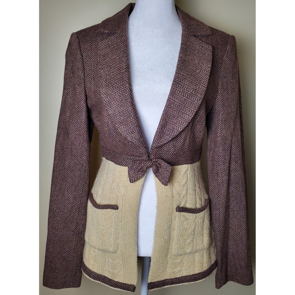 Boston Proper Wool Blend Blazer Tweed Herringbone Cable Knit Academia Preppy 6‎